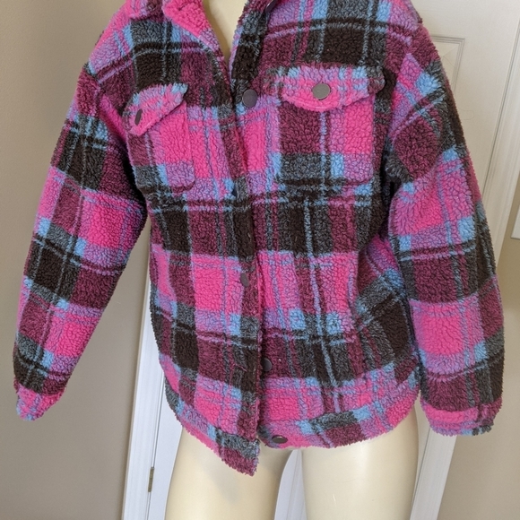 APPARIS teddy jacket short coat plaid pink blue - Picture 7 of 11